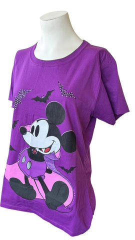 Disney Women's Mickey Mouse Vampire Graphic Purple Short Sleeve Shirt Size Large