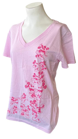 Disney Women's Mickey Mouse And Minnie Mouse Pink Short Sleeve Shirt Size Medium