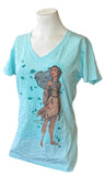 Disney Women's Pocahontas Graphic Teal Short Sleeve Shirt Size Medium