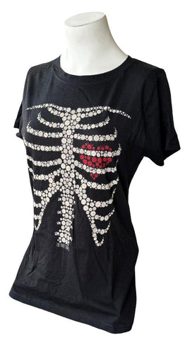 Bay Island Men's The White Stripes Skeleton Heart Graphic Black Shirt Size Large