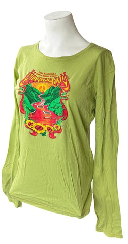 Alternative Women's Mountain Jam 2010 Graphic Green Long Sleeve Shirt Size Large
