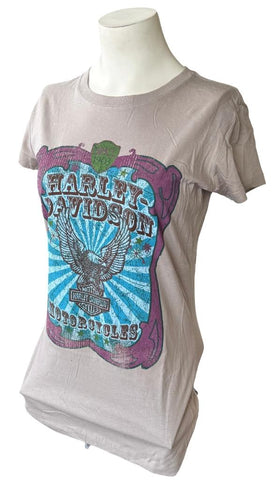 Women's Harley-Davidson Motorcycles Eagle Graphic Gray Short Sleeve Shirt Size L