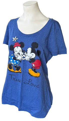 Disney Women's Mickey Mouse And Minnie Mouse True Love Blue Shirt Size Large