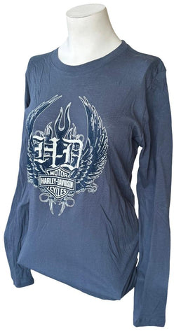 Next Level Women's Harley Davidson Motorcycles Blue Long Sleeve Shirt Size Large