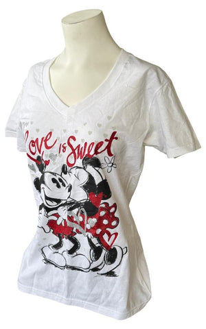 Disney Women's Mickey Mouse And Minnie Mouse Love Is Sweet White Shirt Size M