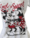 Disney Women's Mickey Mouse And Minnie Mouse Love Is Sweet White Shirt Size M