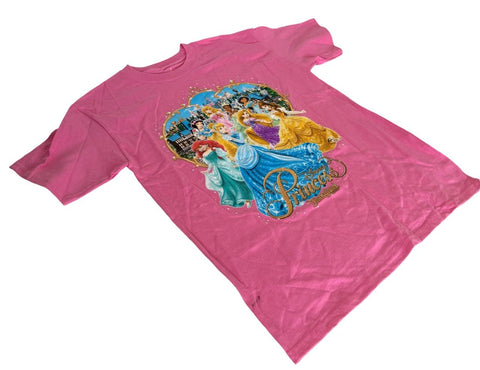 Disney Girls Princesses Graphic Pink Short Sleeve Shirt Size Medium