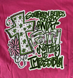 Anvil Girls Southern Belle With Faith Nothing Is Impossible Pink Shirt Size L