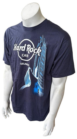 Hard Rock Cafe Men's Orlando Guitar Graphic Navy Short Sleeve Shirt Size Large