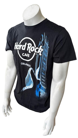 Hard Rock Cafe Men's Orlando Guitar Graphic Black Short Sleeve Shirt Size Large