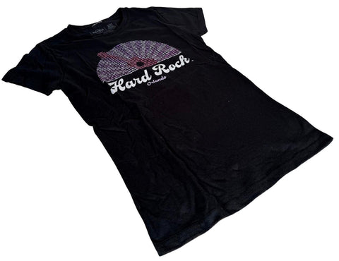Hard Rock Cafe Girl's Orlando Guitar Graphic Black Short Sleeve Shirt Size M