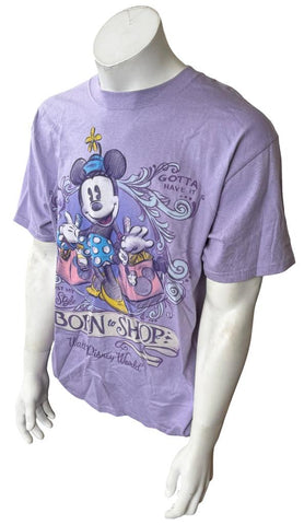 Walt Disney World Born To Shop Minnie Mouse Purple Short Sleeve Shirt Size Large