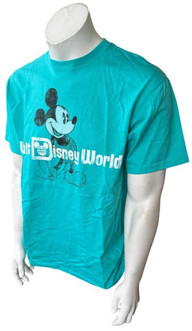 Disneyland Men's Walt Disney World Mickey Mouse Teal Short Sleeve Shirt Size L