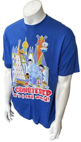 Disney Men's I Conquered It's A Small World Graphic Blue Shirt Size Large