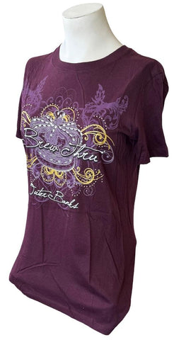 Bella Women's Brew Thru Outer Banks Graphic Purple Short Sleeve Shirt Size Large