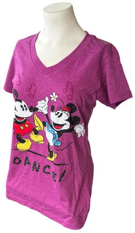 Disney Women's Mickey Mouse And Minnie Mouse Dance Pink Shirt Size Medium