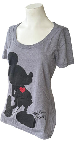 Disney Women's Mickey Mouse With Love Graphic Gray Shirt Size Medium