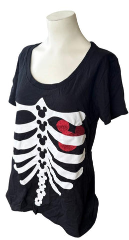 Disney Women's Mickey Mouse skeleton Heart Graphic Black Shirt Size Large