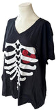 Disney Women's Mickey Mouse Skeleton Heart Graphic Black Shirt Size 3XL