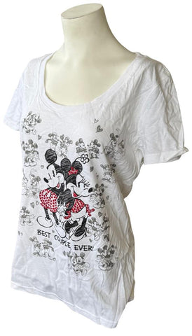 Disney Women's Mickey Mouse & Minnie Mouse Best Couple Ever White Shirt Size M