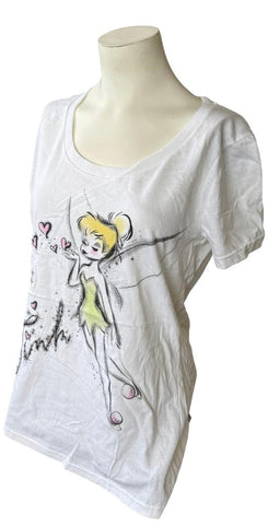 Disney Women's Tinker Bell Tink Graphic White Short Sleeve Shirt Size Medium