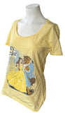 Disney Women's Beauty And The Beast Graphic Yellow Short Sleeve Shirt Size M