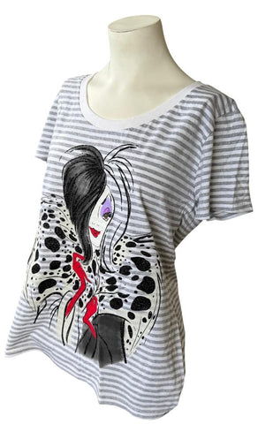 Disney Women's 101 Dalmatians Cruella De Vil Graphic White Shirt Size Large
