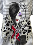 Disney Women's 101 Dalmatians Cruella De Vil Graphic White Shirt Size Large