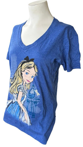 Disney Women's Alice In Wonderland Drink Me Graphic Blue Shirt Size Medium
