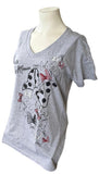 Disney Women's Minnie Mouse XOXO Bows Graphic Gray Short Sleeve Shirt Size M