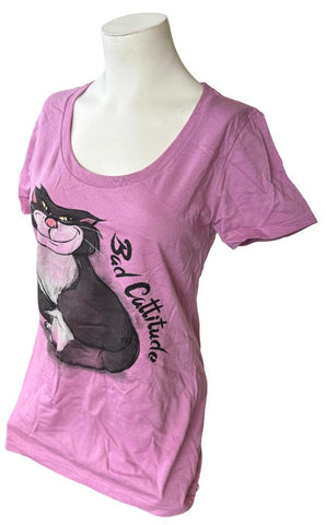 Disney Women's Cinderella Lucifer Bad Cattitude Graphic Pink Shirt Size Small