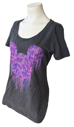 Disney Women's Mickey Mouse Drip Graphic Gray Short Sleeve Shirt Size Medium
