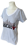 Disney Women's Mickey Mouse Chicago Graphic Striped Short Sleeve Shirt Size M