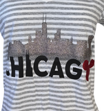 Disney Women's Mickey Mouse Chicago Graphic Striped Short Sleeve Shirt Size M