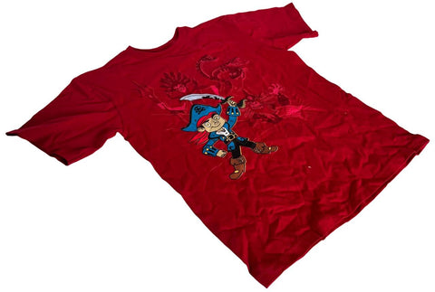 Disney Boys Jake And The Never Land Pirates Red Short Sleeve Shirt Size Medium