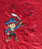 Disney Boys Jake And The Never Land Pirates Red Short Sleeve Shirt Size Medium