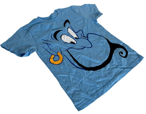 Disney Boys Aladdin Genie Face Graphic Blue Short Sleeve Shirt Size Small