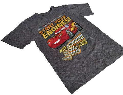 Disney Boys Cars Lightning McQueen Start Your Engines Gray Shirt Size Medium