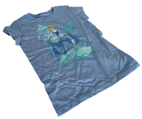 Disney Girls Cinderella Glass Slipper Blue Short Sleeve Shirt Size Medium