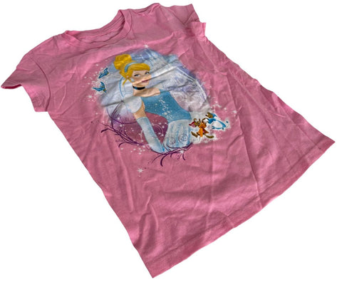 Disney Girls Cinderella Graphic Pink Short Sleeve Shirt Size Medium