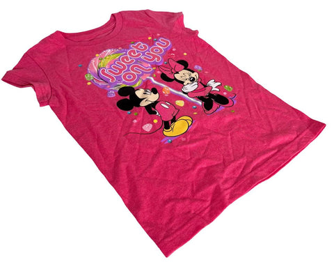 Disney Girls Mickey Mouse & Minnie Mouse Sweet On You Pink Shirt Size Medium