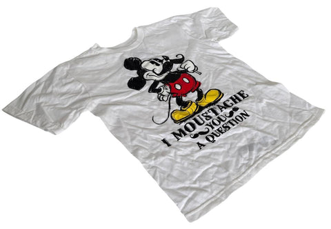 Disney Boys Mickey Mouse I Moustache You A Question White Shirt Size Small