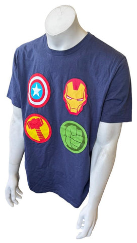 Disney Men's Marvel Avengers Icons Graphic Blue Short Sleeve Shirt Size Large