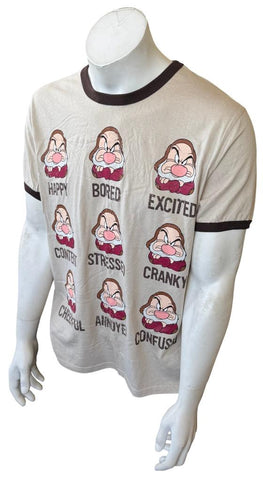 Disney Men's Snow White Faces Of Grumpy Beige Short Sleeve Shirt Size Large
