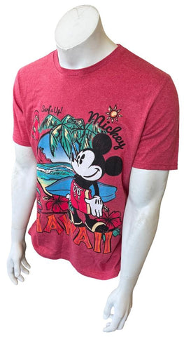 Disney Men's Mickey Mouse Surf's Up Hawaii Red Short Sleeve Shirt Size Medium