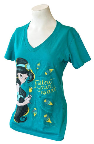 Disney Women's Aladdin Princess Jasmine Follow Your Heart Teal Shirt Size Medium