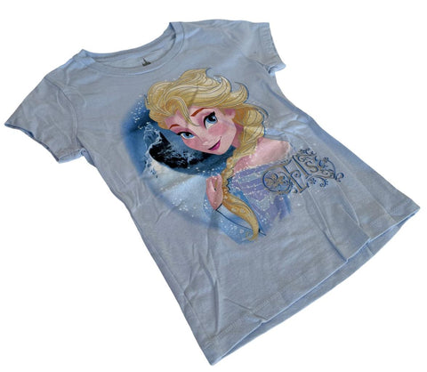 Disney Parks Girls Frozen Elsa Graphic Blue Short Sleeve Shirt Size Medium