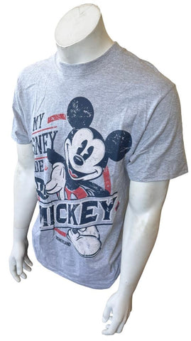 Disneyland Men's My Disney Side Is All Mickey Gray Short Sleeve Shirt Size M