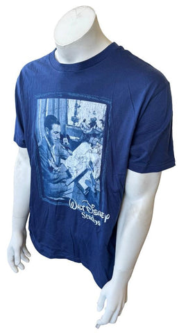 Disney Men's Walt Disney Drawing Graphic Blue Short Sleeve Shirt Size Large