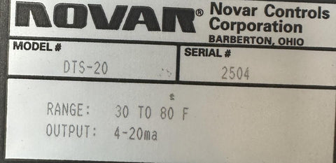 Novar DTS-20 Duct Temperature Sensor 30-80 °F 4-20 mA Output